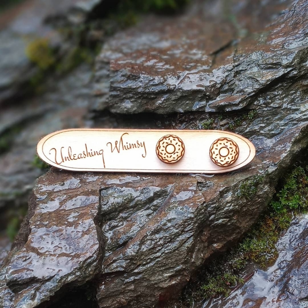 Wooden Donut Stud Earrings ~ Wooden Doughnut Stud